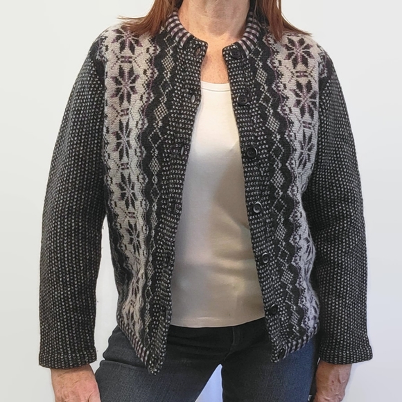 Northern Isles Wool Purple and Black Cardigan Sweater - Picture 3 of 16